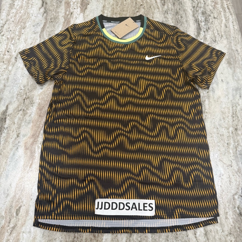 Nike Court Advantage Tennis Shirt Black Yellow FD5322-010 Men’s Large NWT